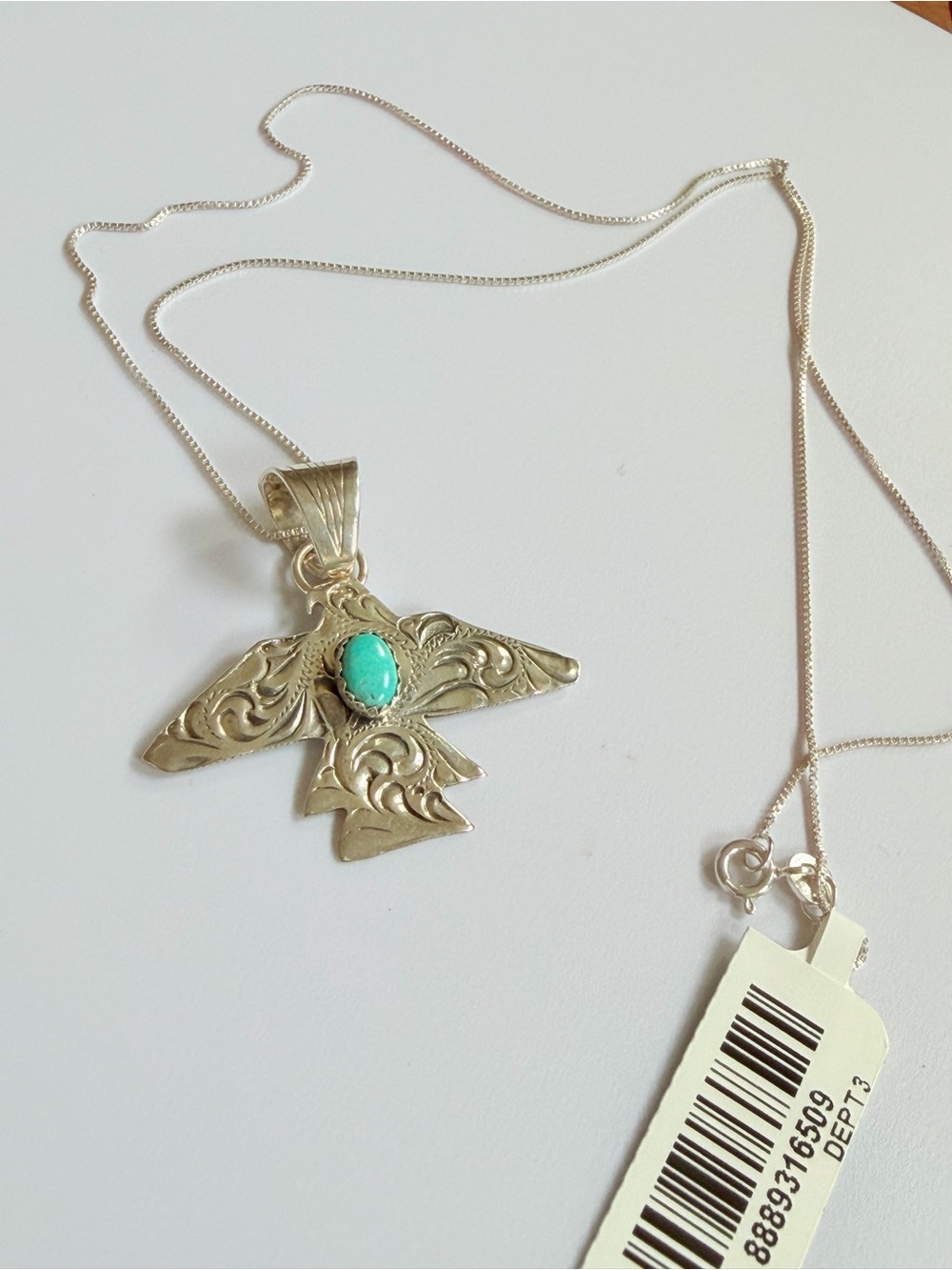 Chaco Canyon Sterling Silver Turquoise Eagle Pendant with Chain Hand crafted NWT - Picture 5 of 7